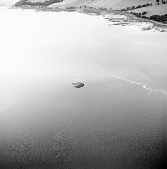 Oblique aerial view centred on the remains of the crannogs, taken from the SSE.