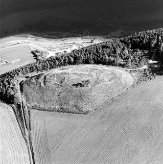 Oblique aerial view centred on the remains of the castle and the possible fort, taken from the NW.
