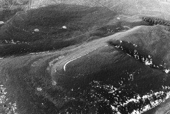 Oblique aerial view centred on the remains of the fort, taken from the SW.