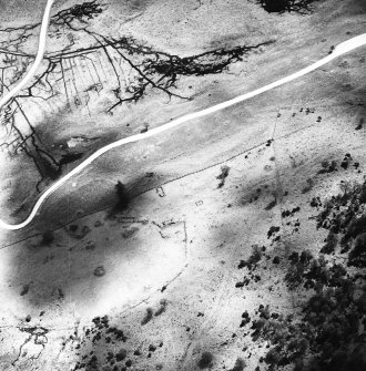 Croftcarnoch, oblique aerial view, taken from the NW, centred on the remains of a farmstead.