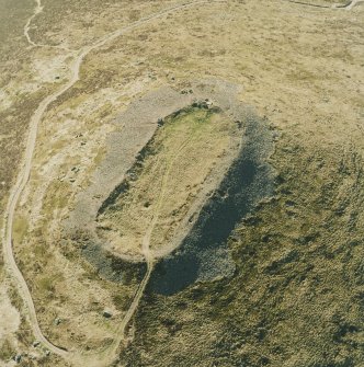 Oblique aerial view of Tap O' Noth vitrified fort, taken from the ESE.