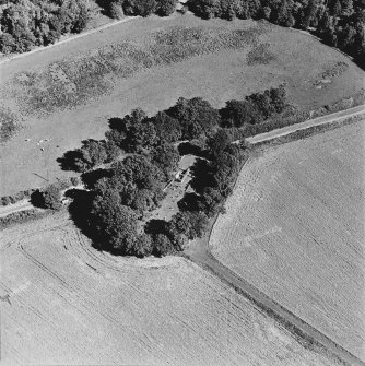 Oblique aerial view of Kennethmont centred on St Alkmund's Parish Church and burial-ground, taken from the SW.