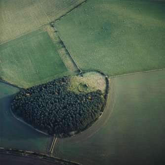 Oblique aerial view centred on the remains of the recumbent stone circle, taken from the NW.