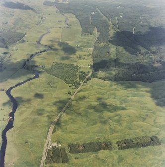 General oblique aerial view looking along the River Dochart, taken from the SW.