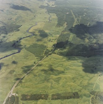 General oblique aerial view looking along the River Dochart, taken from the SW.