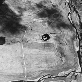 Glenbanchor, oblique aerial view, taken from the SW, centred on the remains of a township.