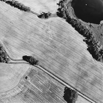 Oblique aerial view centred on the possible ring-ditch, taken from the NW.