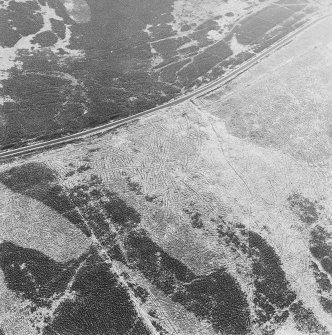 Oblique aerial view of Sheriff Muir centred on trackways, gun-emplacements, bunkers and trenches, taken from the NW.