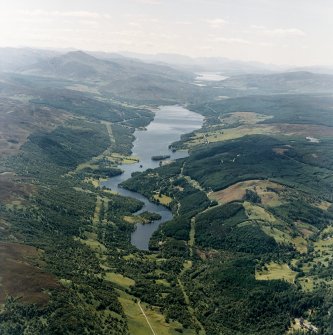 General oblique aerial view looking over Loch Tummel towards Loch Rannoch and the Grampian mountains, taken from the ENE.