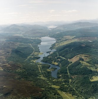 General oblique aerial view looking over Loch Tummel towards Loch Rannoch and the Grampian mountains, taken from the ENE.