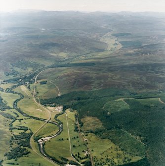 General oblique aerial view looking along Glen Garry towards the Grampian mountains, taken from the ESE.