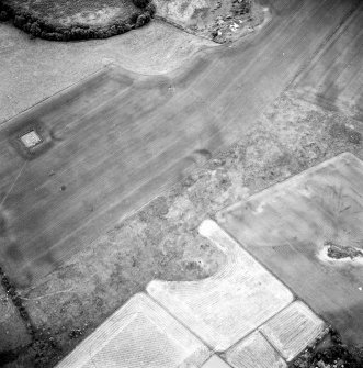 Oblique aerial view centred on the cropmarks of the ring-ditches and further cropmarks, taken from the NE.