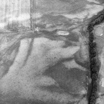 Westerton, oblique aerial view, taken from the SSE, centred on the cropmarks of a rectangular pit-defined enclosure.