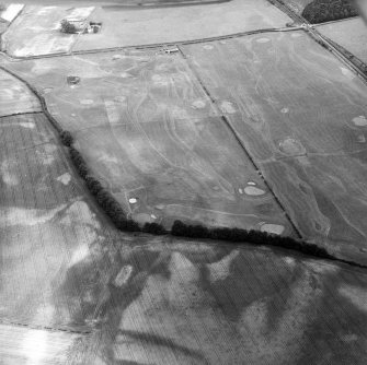 Westerton, oblique aerial view, taken from the SW, showing the cropmarks of a rectangular pit-defined enclosure in the foreground.