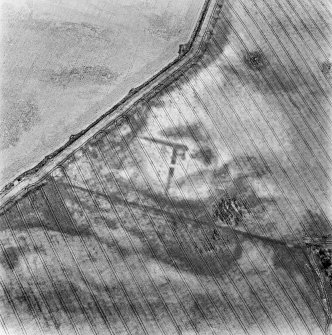 Kirklands of Damside, oblique aerial view takne from the SE, centred on the cropmarks of an enclosure, other cropmarks are visible in the area.