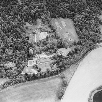 Oblique aerial view of Dalguise House centred on the house, taken from the ESE.