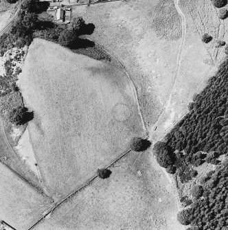 Cuil-an-Daraich, oblique aerial view, taken from the ESE, centred on the cropmark of an enclosure. A palisaded enclosure is visible in the top right-hand corner of the photograph.