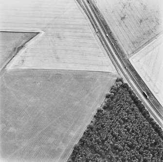 Upper Cairnie, oblique aerial view taken from the NE, centred on the cropmarks of an enclosure.