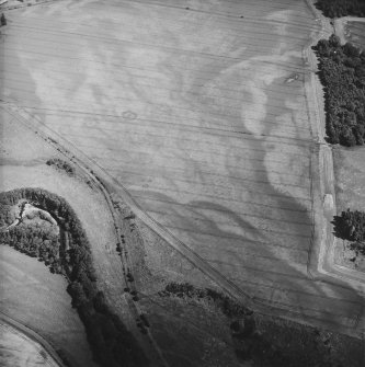 Oblique aerial view centred on the cropmarks of enclosures, henges, ring-ditches, a pit-enclosure and barrows, taken from the SW.