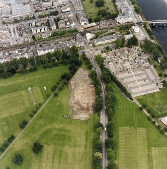 Oblique aerial view centred on the excavations of the Cromwellian fort, taken from the SSW.