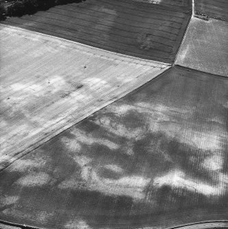 Kinclaven Castle, oblique aerial view taken from the NE centred on the cropmarks of a enclosure and a possible unenclosed settlement.