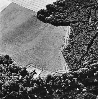 Cambusmichael, oblique aerial view, taken from the NE, centred on the cropmarks of the Grange. Cambusmichael Church is visible in the foreground.