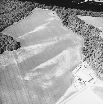 Cambusmichael, oblique aerial view taken from the S, centred on the cropmarks of two seperate enclosures, settlement traces and a grange.