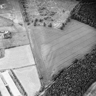 Oblique aerial view centred on linear cropmarks and possible hollow-ways, taken from the W.