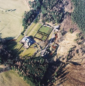 Oblique aerial view centred on the castle, taken from the SSW.