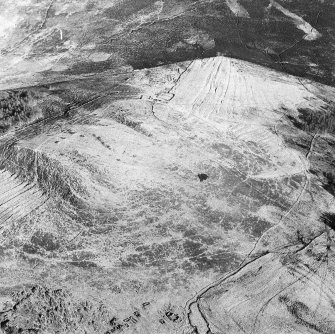 Oblique aerial view of the remains of the township, rig and head-dyke with the remains of the township, rig and head-dyke adjacent, taken from the WNW.