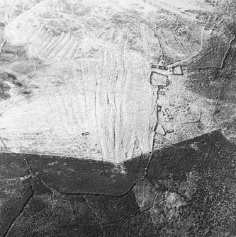 Oblique aerial view centred on the remains of the township, rig and head-dyke, taken from the SE.