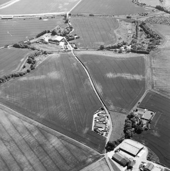 Oblique aerial view of cropmarks of rig, taken from the NW.