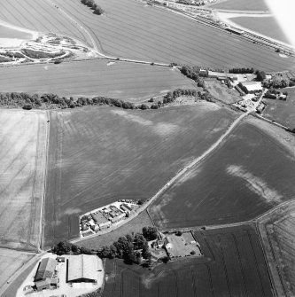 Oblique aerial view of cropmarks of rig, taken from the WSW.