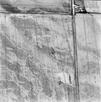 Battledykes, oblique aerial view, taken from the N, centred on the cropmarks of an enclosure.