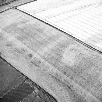 Craigmill, oblique aerial view taken from the N, centred on the cropmarks of a possible enclosure.  A second enclosure and rig are visible in the right centre of the photograph.