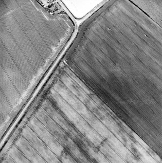 Oblique aerial view centred on the cropmarks of the pit-defined cursus, taken from the ESE.