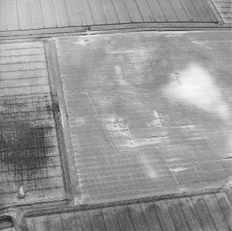 Oblique aerial view centred on the cropmarks of the enclosure and other cropmarks, taken from the NW.