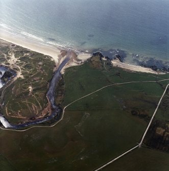 Oblique aerial view centred on the remains of the fort, taken from the N.