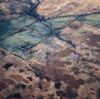 Machrie Moor, oblique aerial view, centred on a group of stone circles.