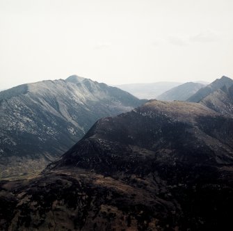 General oblique aerial view looking towards Goatfell and surrounding mountains, taken from the NE.