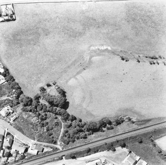Oblique aerial view of Montfode Mount motte and earthwork.