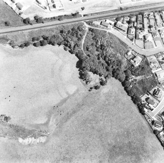 Oblique aerial view of Montfode Mount motte and earthwork.
