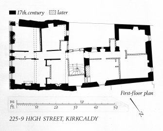 Photographic copy of drawing showing 1st floor plan, showing 17th Century layout and later additions