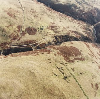 Oblique aerial view of Third and Second Inchna Burn centred on the remains of farmsteads, taken from the NW.