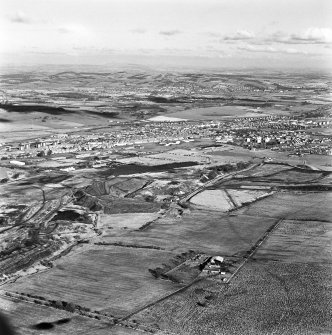 Polkemmet Colliery, oblique aerial view, taken from the SW, showing the area of the coal mine in the centre and left of the photograph.