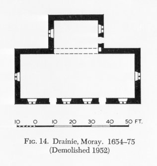 Plan of Dranie Church 1654-75. Fig 14 page 56, from 'The Architecture of Scottish Post Reformation Churches 1560-1843', 1957, revised copy 2000.