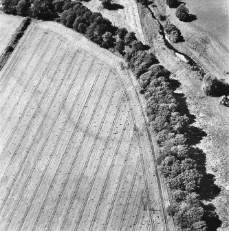 Coulter Mains, oblique aerial view, taken from the SE, centred on the cropmarks of the rig.