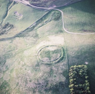 Oblique aerial view centred on the remains of the settlement, taken from the SE.