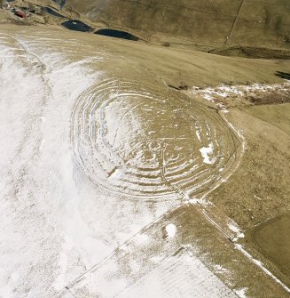 Corsehope Rings, Mid Hill, oblique aerial view, taken from the WSW, centred on the fort.