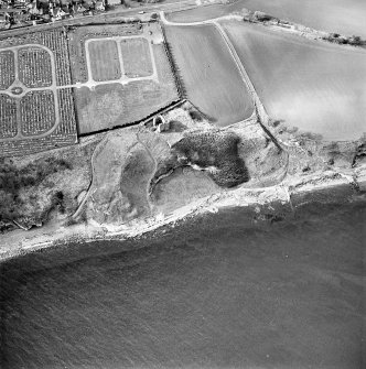 Aerial view of MacDuff's Castle, Wemyss cemetery and caves, taken from the SE.